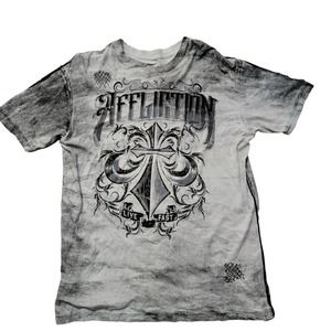 Affliction men's short sleeve tshirt crosses size 2X grey‎ black